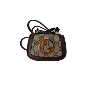 Gucci Blondie Mini GG Supreme Canvas Crossbody Bag Brown Gold Round G